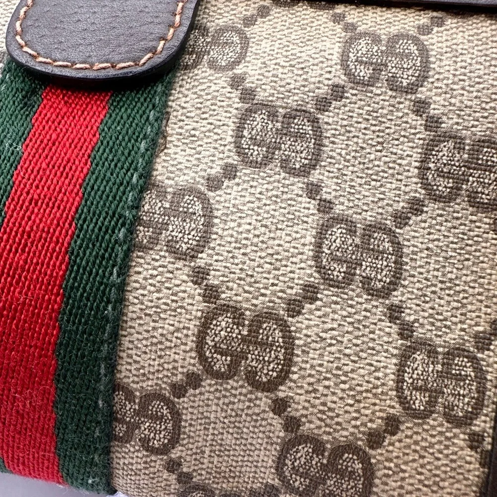 Gucci Beige Monogram Cosmetic Case with Green and Red Stripe